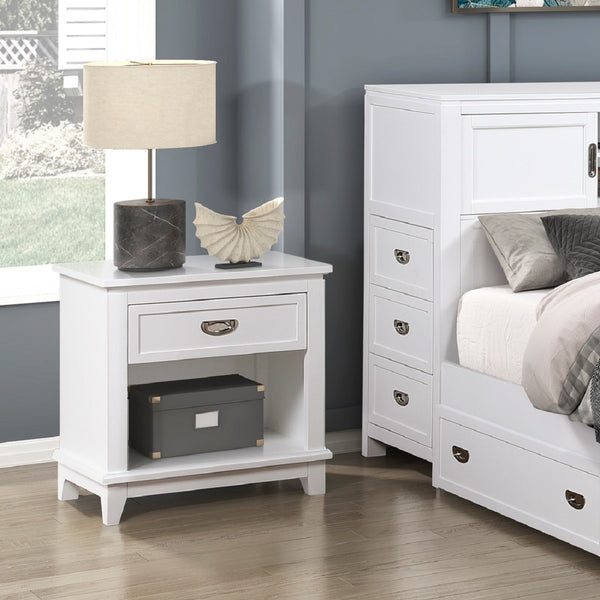 English Elm White Nightstand with Drawer & Shelf, Classic White Finish, Dovetail Drawer, No Assembly Needed —26"H bedside storage blend B011P365522