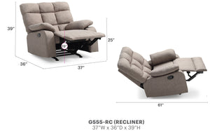 English Elm Contemporary Gray Padded Recliner with Plush Arms, Neutral Fabric Upholstery, 38"H x 37"W x 39"D Comfort B078108340