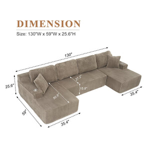English Elm U-shaped Corduroy Cloud Sectional Sofa with Pocket Springs and Modular Living Room Seating Jade W3366S00003
