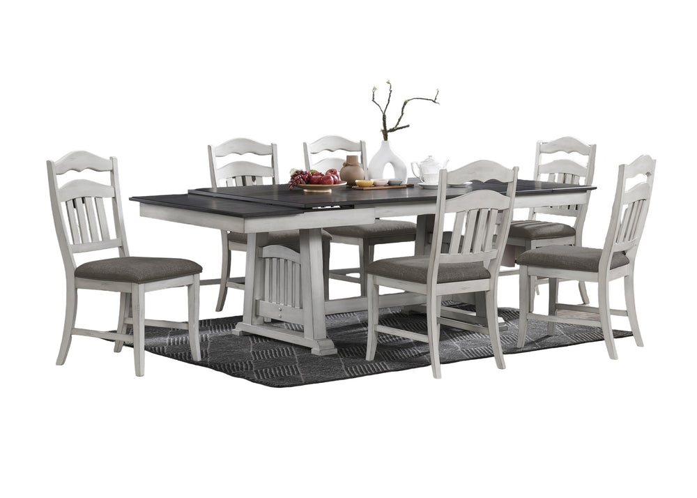 English Elm Contemporary 66" Dining Table w/ 2 Leaves Rustic White Trestle Base Gray Top Seats 6 Stylish B011S01486