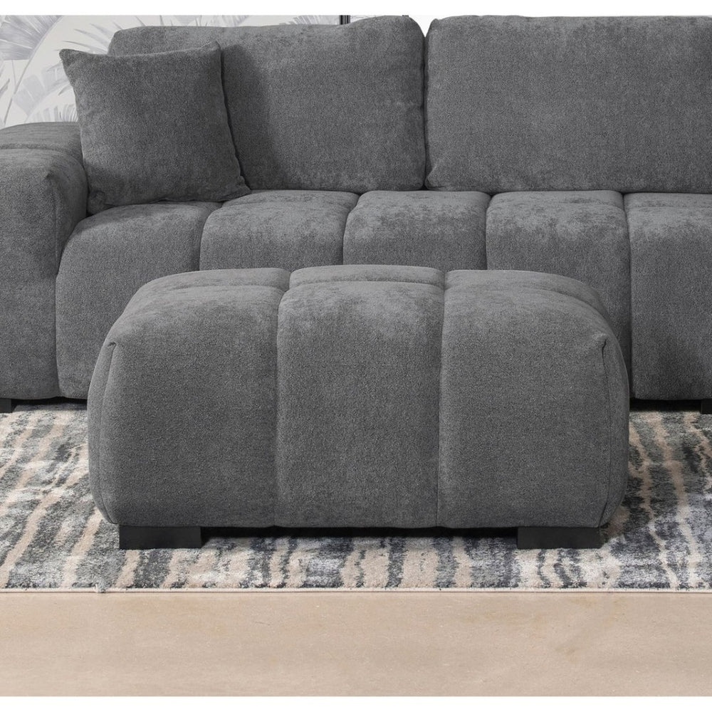 English Elm Plather Grid Tufted Upholstered Ottoman with Waterfall Cushioning for Living Rooms Charcoal Grey B062P447955