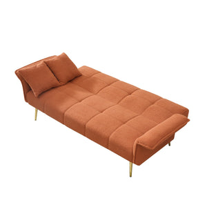 English Elm 70-inch Teddy Fleece Sofabed Convertible Futon with Adjustable Arms & Backrest, Plush Studio Bed Lounge Orange W2290P257421