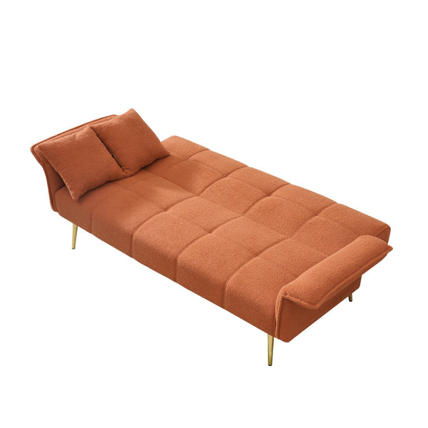 English Elm 70-inch Teddy Fleece Sofabed Convertible Futon with Adjustable Arms & Backrest, Plush Studio Bed Lounge Orange W2290P257421