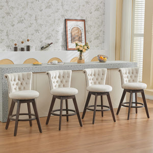 English Elm 26" Velvet Swivel Counter Stools Set of 2 with Tufted Back, Foam Cushion & Solid Wood Legs Beige W1143P362518