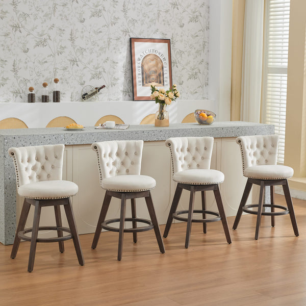 English Elm 26" Plush Velvet Swivel Counter Stools Set of 2 with Tufted Back, High-Res Foam & Sturdy Wood Legs Beige W1143P362518