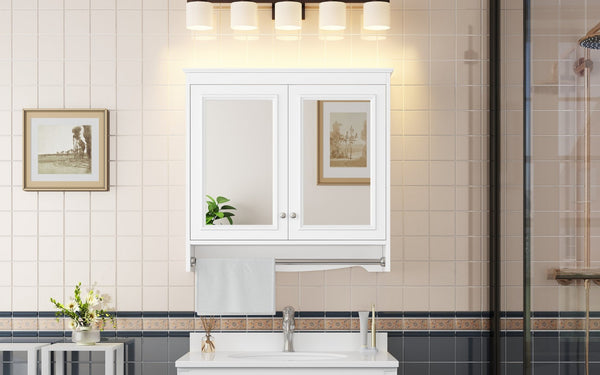 English Elm 3-in-1 Wall Mounted Medicine Cabinet with Soft Close Door Adjustable Shelves and Towel Bar White N710P405415K