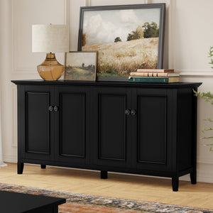 English Elm Amherst Shaker Pine Sideboard Wide Four Door Storage Cabinet for Dining Hallway Black B136P481646