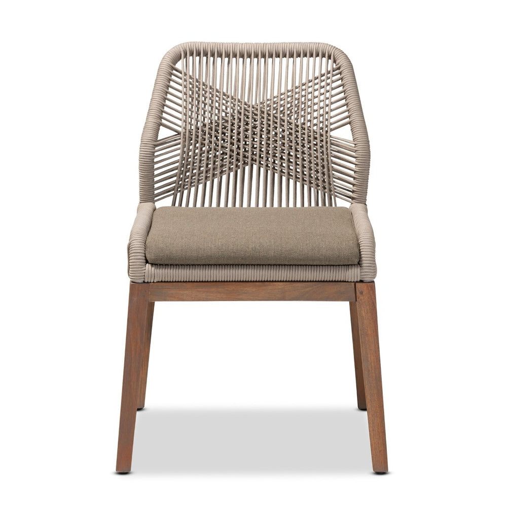 English Elm Mid-century Artisan Woven Rope Back Mahogany Dining Chair with Removable Cushion B2750P470064