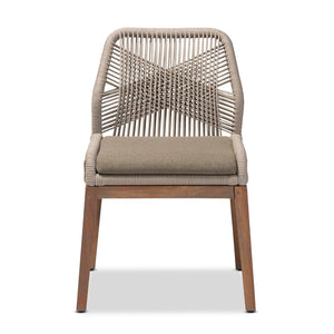 English Elm Mid-century Artisan Woven Rope Back Mahogany Dining Chair with Removable Cushion B2750P470064