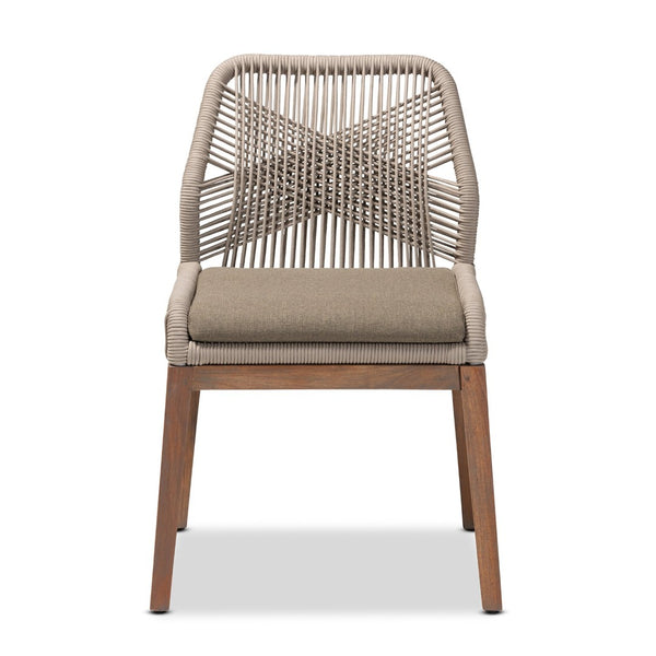 English Elm Mid-century Artisan Woven Rope Back Mahogany Dining Chair with Removable Cushion B2750P470064