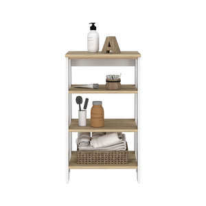 English Elm St. Clair Linen Cabinet with One-Door Design, Two Interior Shelves & Two Open Display Shelves, Stylish Engineered Wood Storage Multicolor 36 L x 20 W x 4 H B070P188853