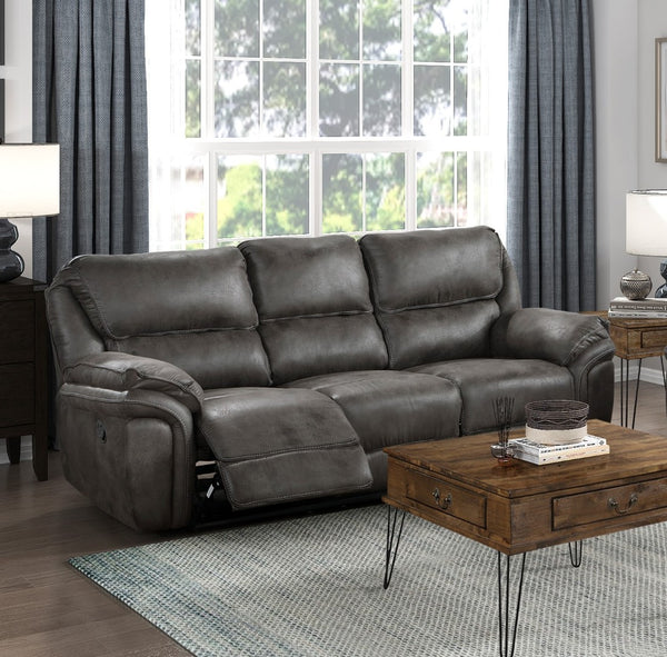 English Elm Plush Reclining Sofa and Loveseat Set Microfiber Upholstered Living Room Furniture Gray B011S01293