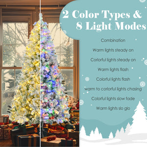 English Elm 6FT Snow Flocked Christmas Tree with Pre-Lit Colorful LEDs, 9ft Garland & Wreath Set, Hinged Decor N704P199472A