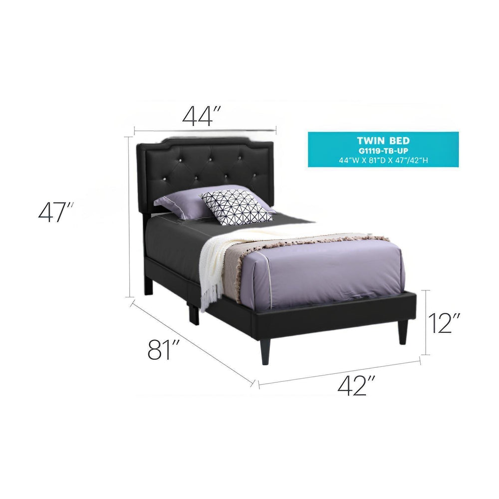 English Elm Chic Tufted Black Twin Bed with Adjustable Headboard, Sleek Modern Design for Small Spaces B078118232