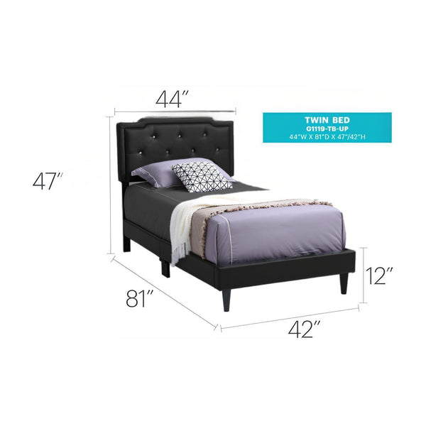 English Elm Chic Tufted Black Twin Bed with Adjustable Headboard, Sleek Modern Design for Small Spaces B078118232