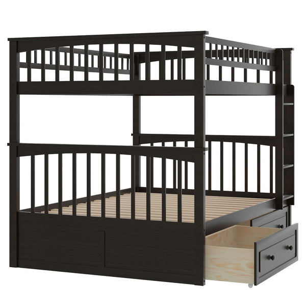 English Elm Full Over Bunk Bed Convertible Pine Frame with Storage Drawers for Kids Rooms Espresso GX000241AAP