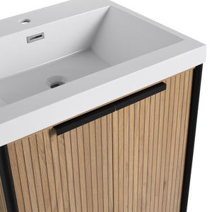 English Elm 24" Freestanding Bathroom Vanity with Resin Integrated Sink, Soft-Close Doors, Adjustable Shelf, Durable Plywood Finish Light Coffee W999S00294