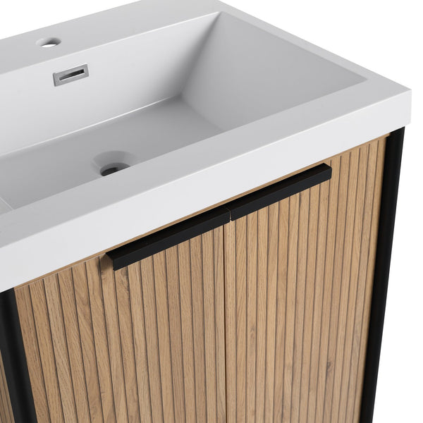 English Elm 24" Freestanding Bathroom Vanity with Resin Integrated Sink, Soft-Close Doors, Adjustable Shelf, Durable Plywood Finish Light Coffee W999S00294