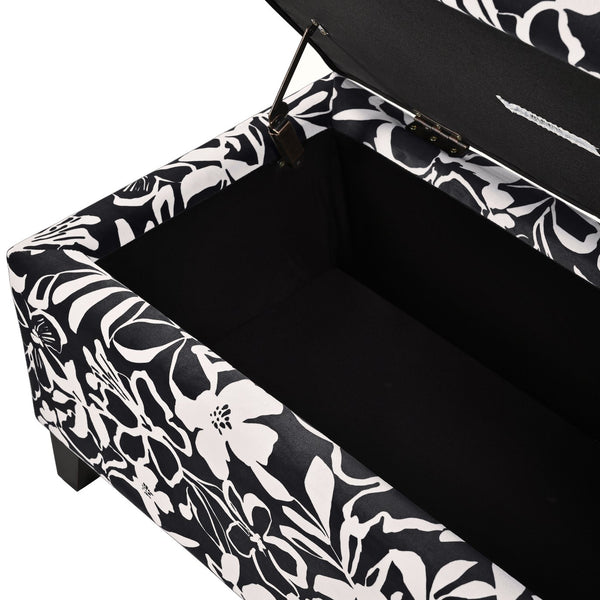 English Elm Christopher Knight Home® - Luxury Storage Ottoman with Floral Patterned Fabric, Soft-Close Hinges, Hidden Compartment for Blankets and Seating Comfort Black Floral,White N767P257582W