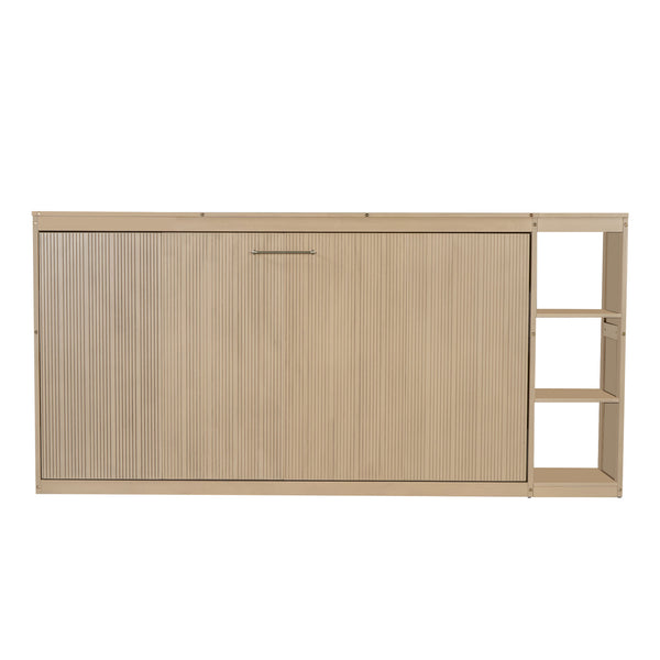 English Elm Twin Space-Saving Murphy Bed with Bookshelf and Fold-Down Desk, LVL/MDF, Compact Modern Design Natural GX002221AAN