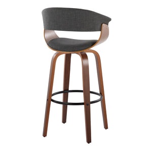 English Elm Vintage Mid-Century 30" Barstool Set with Swivel, Walnut Bentwood Legs & Cushioned Backrest Appeal Charcoal B202S00722