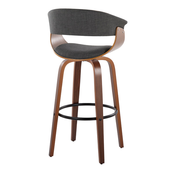 English Elm Vintage Mid-Century 30" Barstool Set with Swivel, Walnut Bentwood Legs & Cushioned Backrest Appeal Charcoal B202S00722