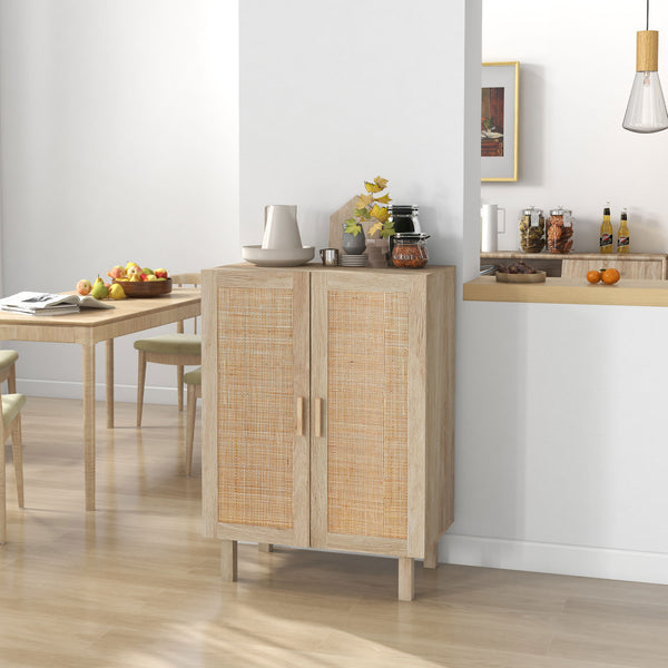 English Elm Homcom Boho Sideboard Buffet Cabinet With Rattan Doors, Adjustable Shelves, And Elevated Base Design W2225P217723