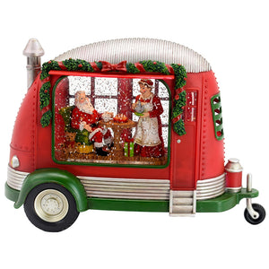 English Elm 11.3x4.4x8"H Christmas Lighted Camper Water Globe with Mr & Mrs Santa, Spinning Snow, LED Glow, Tabletop Decor W2078P254693