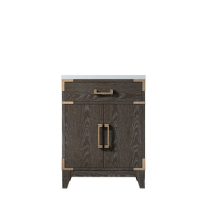 English Elm Brown Oak Single Bath Vanity 24" W x 18" D with Durable Acrylic Top, Soft-Close Door, Spacious Storage B2731P259741