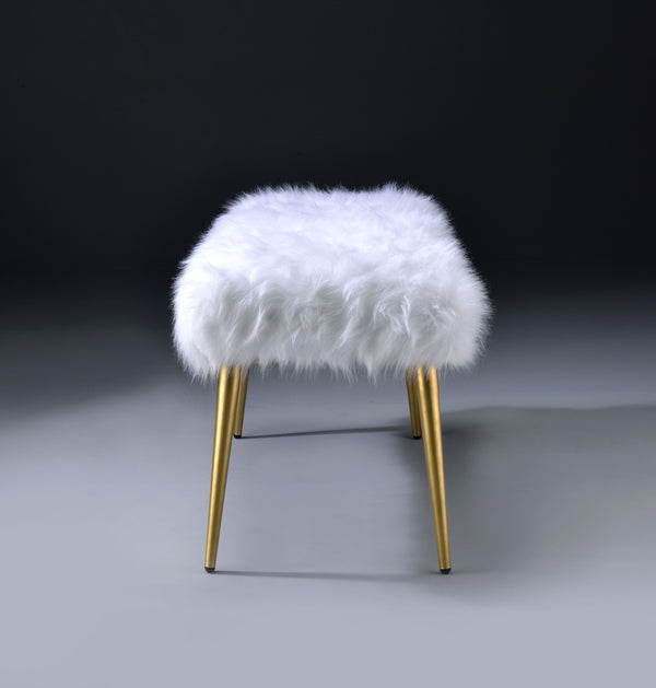 English Elm Bagley Plush Faux Fur Bench with Sleek Metallic Tapered Legs, 300lb Capacity, Modern Accent Seat White 45 L x 19 W x 7 H B2726P278574