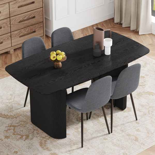 English Elm Table 5-Piece Dining Set – Modern Black Wood Grain Mdf Table & 4 Dark Gray Linen Chairs For Luxury W1151S04154-GIGA