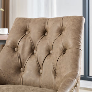 English Elm A&A Handcrafted Button-Loop Accent Chair with High-Rebound Foam, Solid Wood & Steel Legs, Retro Elegance Brown W1143P202750