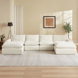 English Elm Modern Chenille Modular Sectional Sofa with Built-in Foot Pedals for Relaxed Living Beige W3396S00067