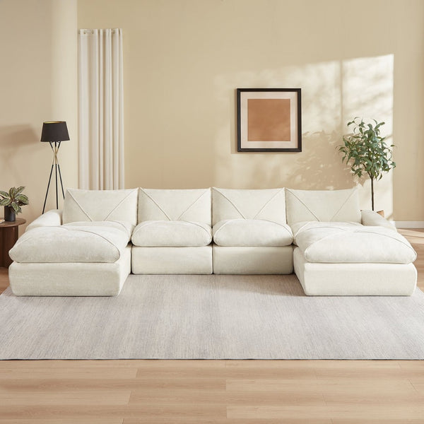 English Elm Modern Chenille Modular Sectional Sofa with Built-in Foot Pedals for Relaxed Living Beige W3396S00067
