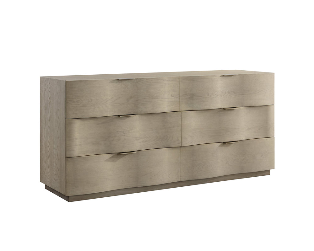 Sunpan Hoyos Dresser - Elegant Light Oak & Brass Finish, Soft-Close Drawers, Unique Character & Style