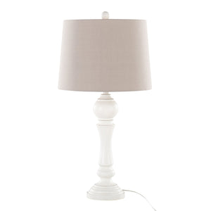 English Elm Winston 32" Farmhouse Poly Table Lamp Set of 2 — Distressed Off-White Spindle Base w/ Grey Linen Shade B202P224060