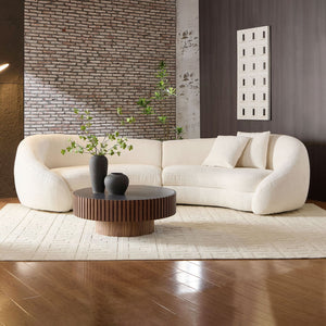 English Elm 125.98" Modern Curved Sofa with Oversized Love Heart Back, Plush Deep Seats for Cozy Entertaining White W876S00305