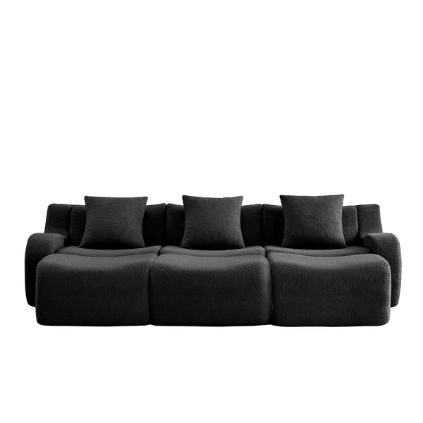 English Elm Three-Seat Modular Sofa with Plush Teddy Fabric, No Assembly, Ergonomic Curved Armrests & Non-Slip Base Black W714S01461
