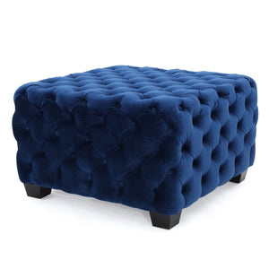 English Elm Christopher Knight Home® - OTTOMAN Velvet Button-Tufted Diamond Stitch Accent Pouf — Modern Glam Upholstered Seat, 29"W Navy Blue 58948.00NBL