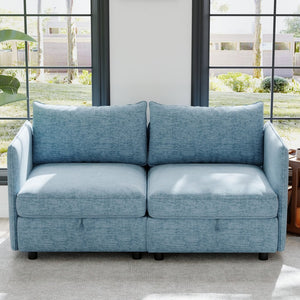 English Elm Love Seat Compact Mid Century Modern Sofa with Hidden Storage for Bedroom or Dorm Antique Blue W680S00144