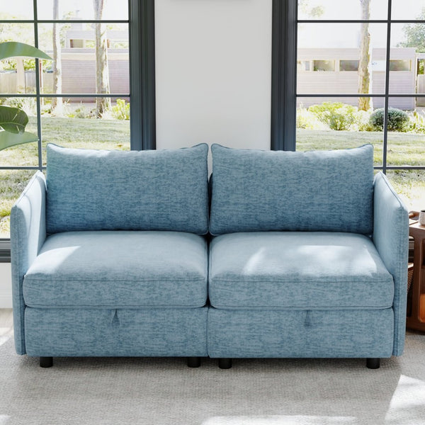 English Elm Love Seat Compact Mid Century Modern Sofa with Hidden Storage for Bedroom or Dorm Antique Blue W680S00144