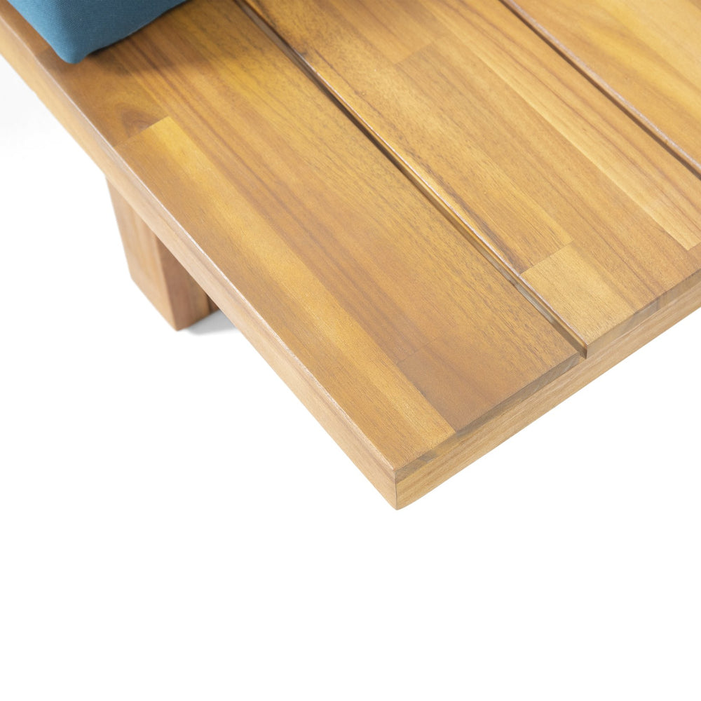 English Elm Christopher Knight Home® - MIRABELLE Handcrafted 2-Seater Right-Arm Teal Sofa with Water-Resistant Polyester Cushions, Teak Finish, Acacia Wood Frame — 78.5" L Stylish Compact Seating 65544.00DT