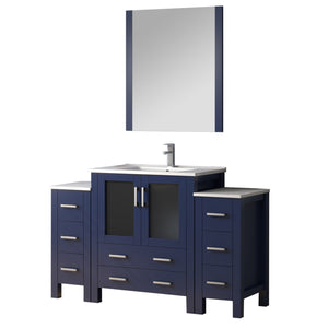 English Elm Navy 54" Bath Vanity with Side Cabinets, White Ceramic Top, Chrome Faucet & 28" Mirror — Durable, Scratch-Resistant B2731S01374