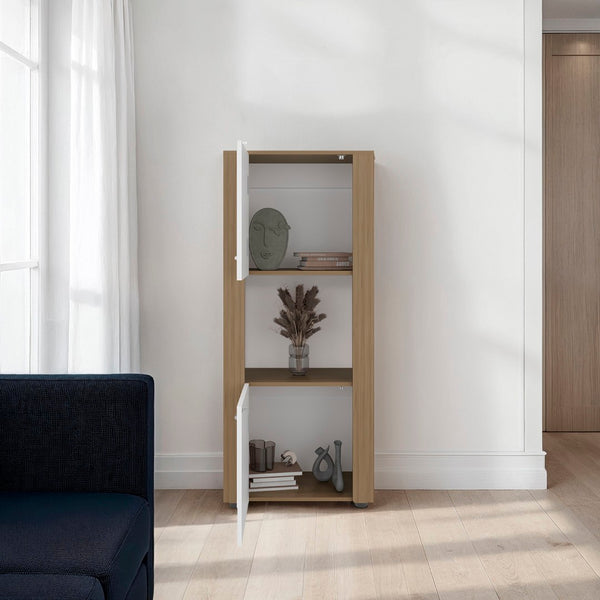 English Elm Hyder Two-tone Oak Vertical Bookcase with Concealed Doors and Open Display Shelf B097P474311