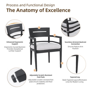 English Elm 5-Piece Outdoor Dining Set – 44" Sintered Stone Table & 4 Armchairs With Sunbrella Cushions, Stylish Comfort! W1886S00025