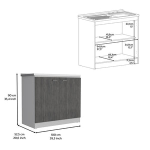 English Elm Freestanding Sink Cabinet With Double Doors & Adjustable Shelves In White And Smokey Oak Finish B097S00138