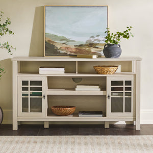 English Elm Walker Edison - Transitional 58" 2-Door Sideboard in Ivory Oak – Windowpane Glass Doors, Cord Management, Durable MDF Storage B185P169021