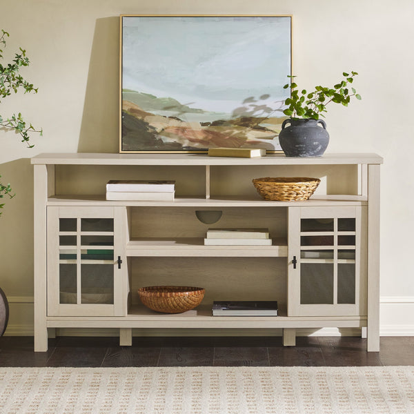 English Elm Walker Edison - Transitional 58" 2-Door Sideboard in Ivory Oak – Windowpane Glass Doors, Cord Management, Durable MDF Storage B185P169021