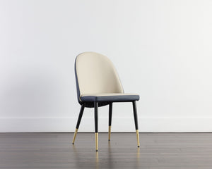 Sunpan Kline Modern Dining Chair with Smooth Curves, Faux Leather Upholstery, and Elegant Gold-Capped Legs Dillon Cream / Dillon Thunder