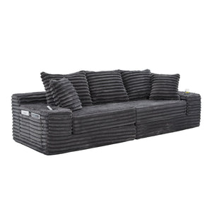 English Elm Oversized Corduroy Cloud Couch Convertible Sleeper Sofa with Memory Foam Seating Dark Gray W395S00117